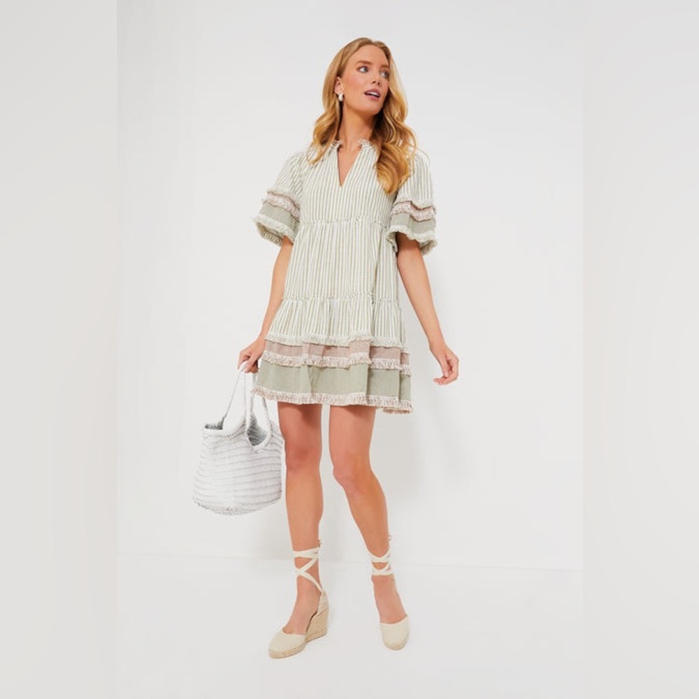 Tuckernuck Cotswald Stripe Crawford Dress in Green Gingham XXS